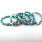 5pc Blue/Red/Multi Bracelet Set Natural Stone & Glass Crystal Pave Bracelets