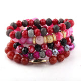 5pc Blue/Red/Multi Bracelet Set Natural Stone & Glass Crystal Pave Bracelets
