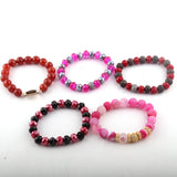 5pc Blue/Red/Multi Bracelet Set Natural Stone & Glass Crystal Pave Bracelets