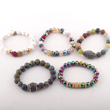 5pc Blue/Red/Multi Bracelet Set Natural Stone & Glass Crystal Pave Bracelets