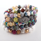 5pc Blue/Red/Multi Bracelet Set Natural Stone & Glass Crystal Pave Bracelets