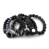 Natural Stone & Glass Crystal Pave Bracelet Set 5pc