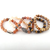 Natural Stone & Glass Crystal Pave Bracelet Set 5pc