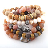 Natural Stone & Glass Crystal Pave Bracelet Set 5pc