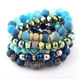 Natural Stone & Glass Crystal Pave Bracelet Set 5pc