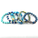 Natural Stone & Glass Crystal Pave Bracelet Set 5pc