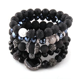 Natural Stone & Glass Crystal Pave Bracelet Set 5pc