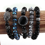 Natural Stone & Glass Crystal Pave Bracelets Set
