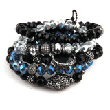 Natural Stone & Glass Crystal Pave Bracelets Set