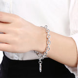 Sterling Silver Heart Pendant Bracelet for Women - Fine Jewelry
