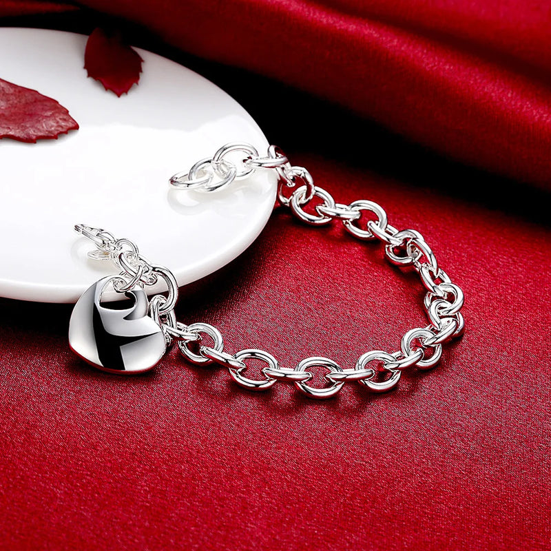 Sterling Silver Heart Pendant Bracelet for Women - Fine Jewelry