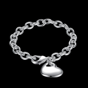 Sterling Silver Heart Pendant Bracelet for Women - Fine Jewelry
