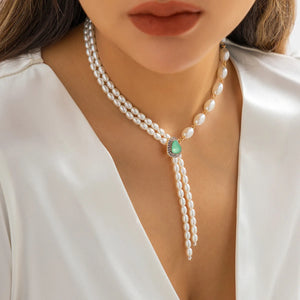 Pearl Tassel Choker Necklace Women Wedding Party Long Necklace