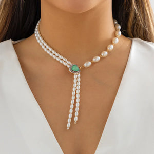 Pearl Tassel Choker Necklace Women Wedding Party Long Necklace