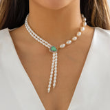 Pearl Tassel Choker Necklace Women Wedding Party Long Necklace