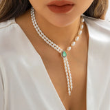 Pearl Tassel Choker Necklace Women Wedding Party Long Necklace