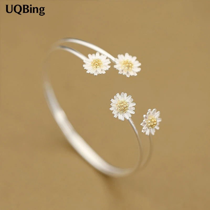 Silver Daisy Flower Cuff Bangle Bracelet Women Accessories