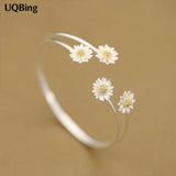 Silver Daisy Flower Cuff Bangle Bracelet Women Accessories