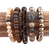 Women Bracelet Set Natural Stone & Glass Crystal Pave