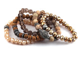 Women Bracelet Set Natural Stone & Glass Crystal Pave