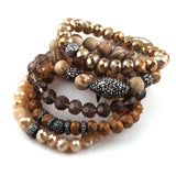 Women Bracelet Set Natural Stone & Glass Crystal Pave