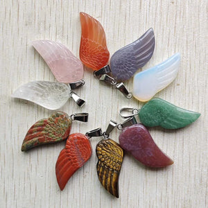 Natural Stone Angel Wings Charms Pendants for Jewelry Making