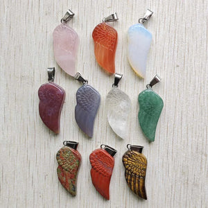 Natural Stone Angel Wings Charms Pendants for Jewelry Making