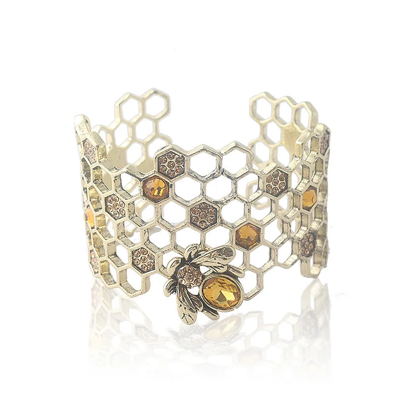 Bee Open Bracelet Hollow Honeycomb Alloy Geometric Charm Jewelry