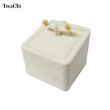 Beige Velvet Stud Jewelry Display Tower Wooden Earring Holder