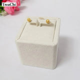 Beige Velvet Stud Jewelry Display Tower Wooden Earring Holder