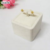 Beige Velvet Stud Jewelry Display Tower Wooden Earring Holder