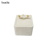 Beige Velvet Stud Jewelry Display Tower Wooden Earring Holder