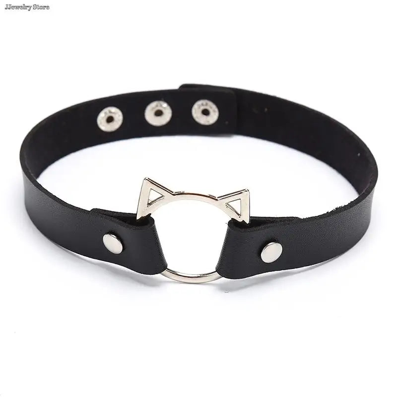 Gothic Bell Pendant PU Leather Choker Necklace for Women