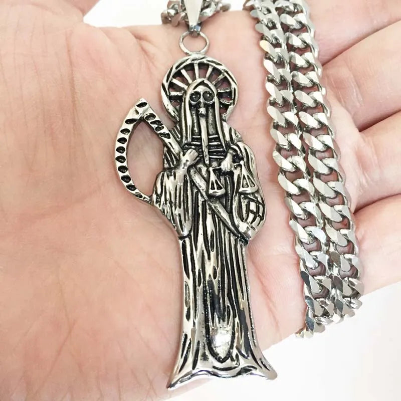 Holy Saint Death Santa Muerte Pendant Necklace - Men's Jewelry