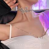 Vintage Butterfly Necklace Rhinestone Chain for Women