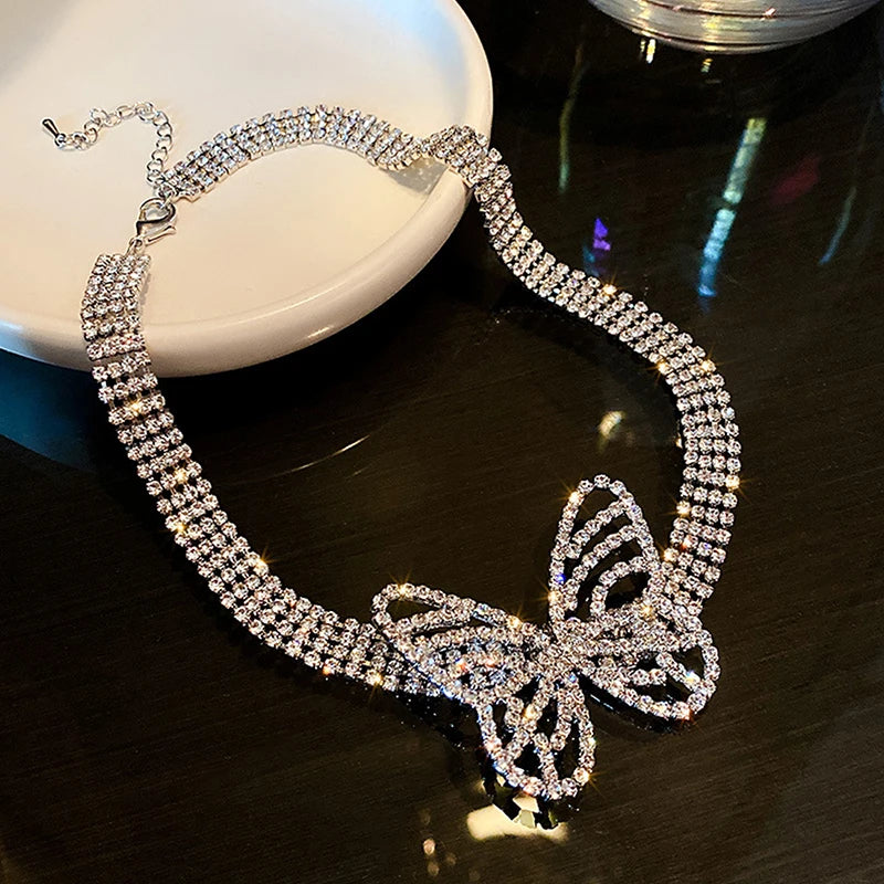 Butterfly Rhinestone Necklace Vintage Choker