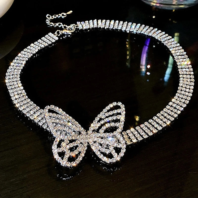 Butterfly Rhinestone Necklace Vintage Choker