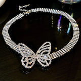 Butterfly Rhinestone Necklace Vintage Choker