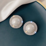 Big Pearl Crystal Ear Clips Statement Earrings