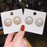 Big Pearl Crystal Ear Clips Statement Earrings