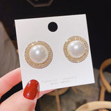 Big Pearl Crystal Ear Clips Statement Earrings