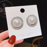 Big Pearl Crystal Ear Clips Statement Earrings