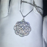 Big Flower Pendant AAAAA Zircon CZ Silver Pendants with Necklace for Women