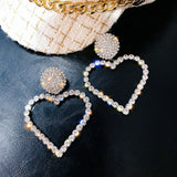 Big Heart Rhinestone Earrings Pearl Crystal Statement Jewelry