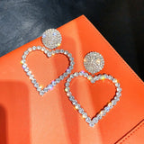 Big Heart Rhinestone Earrings Pearl Crystal Statement Jewelry
