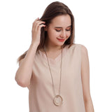 Hollow Round Pendant Necklace Long Chain Statement Jewelry