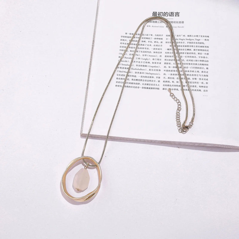 Hollow Round Pendant Necklace Long Chain Statement Jewelry