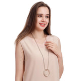 Hollow Round Pendant Necklace Long Chain Statement Jewelry