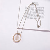 Hollow Round Pendant Necklace Long Chain Statement Jewelry