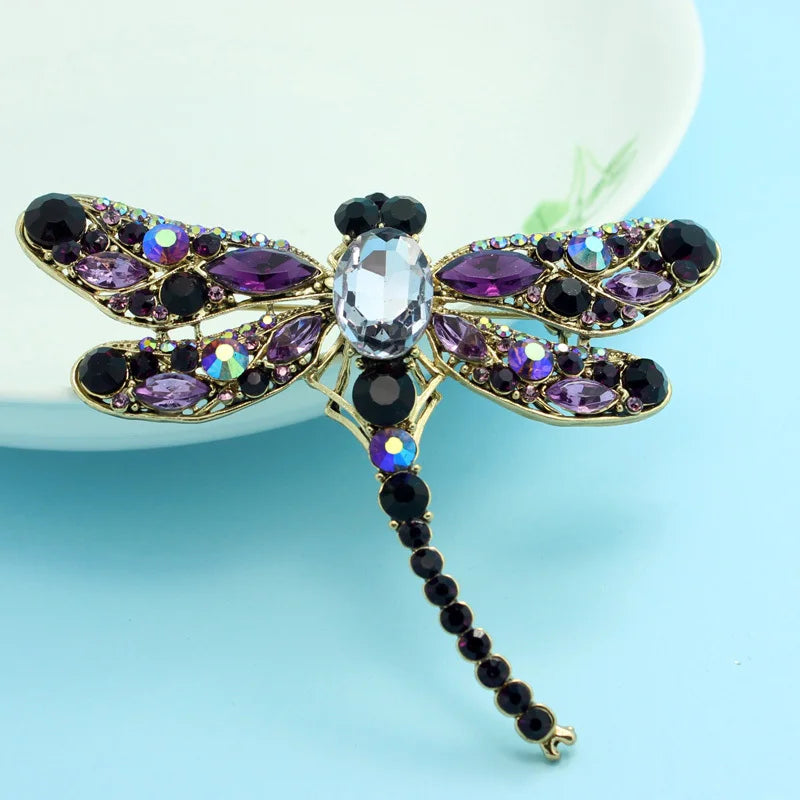 Big Rhinestone Crystal Dragonfly Brooch Pin Women Party Hijab Accessory